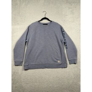 Carhartt Womens 2X Relaxed Fit Graphic Sleeve Sweatshirt Blue Gray Spellout Logo